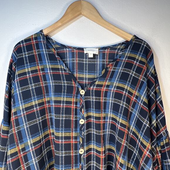 Blu Pepper perch blue Plaid Button Down tie front Size 3XL - Picture 1 of 12